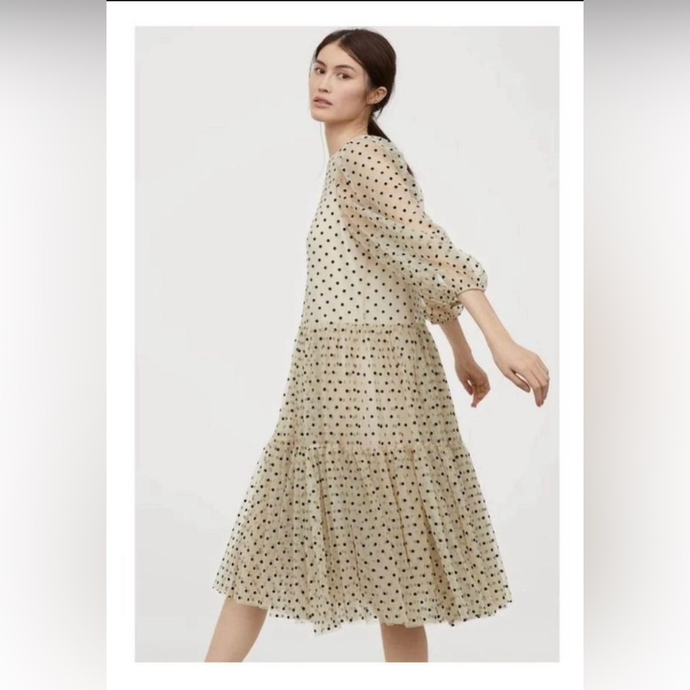 H&M Cream Polka Dot Spot Sheer
Tulle Mesh Tiered Midi Medium NWT